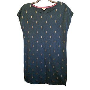 Boden Paulina Jersey Knit Shirt Dress Golden Foil Pineapple Print Size 10L